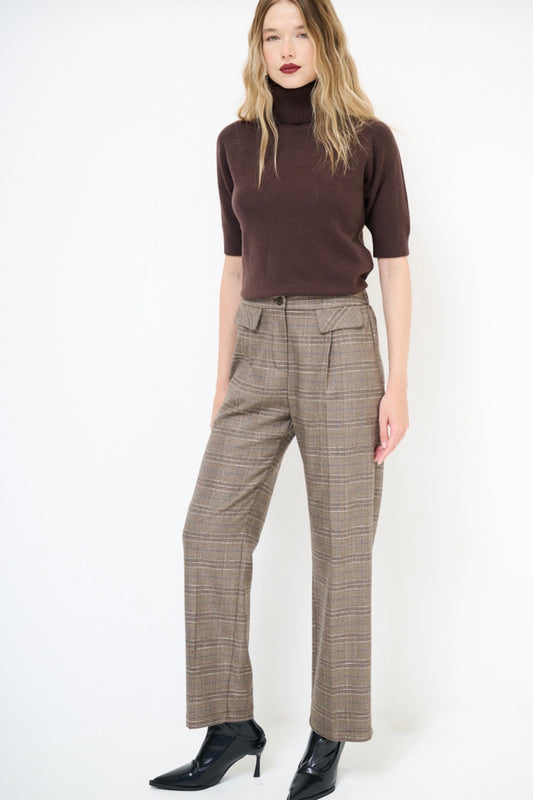 Hnědé kárované kalhoty