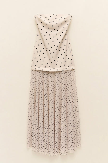 Krémové šaty s puntíky s šálou