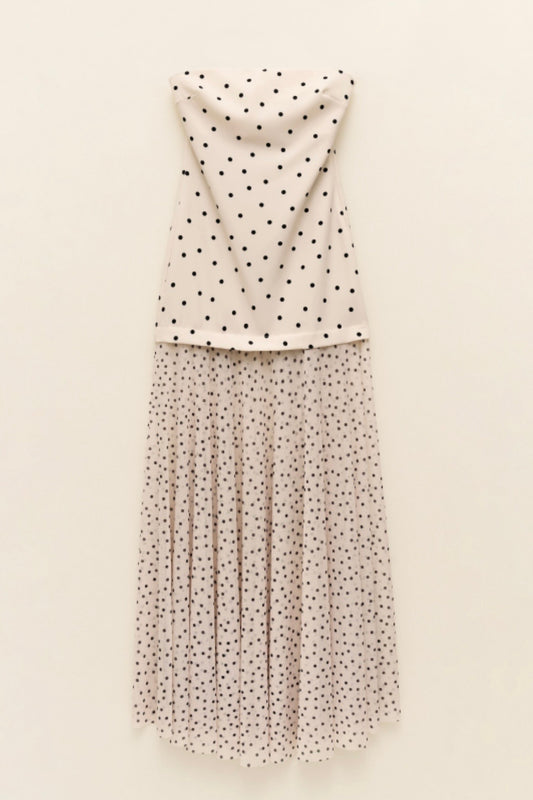 Krémové šaty s puntíky s šálou