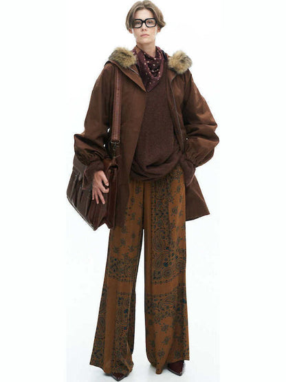 Hnědá parka s kapucí a odnímatelná kožešinou