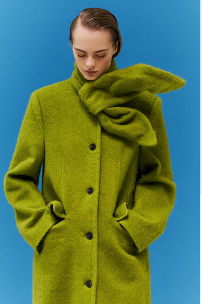 Zelený dlouhý vlněný kabát