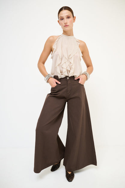 Hnědé široké palazzo kalhoty
