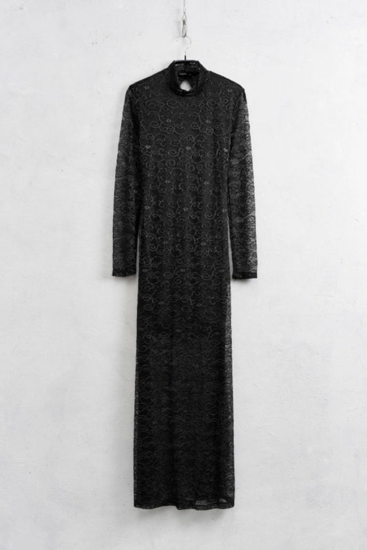 Černé krajkové maxi šaty s otevřenými zády