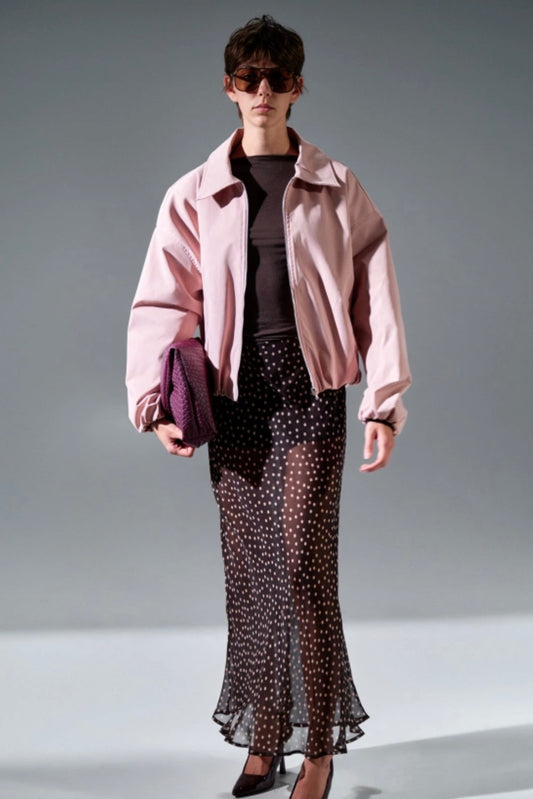 Hnědá puntíkovaná sukně z viskózy a hedvábí