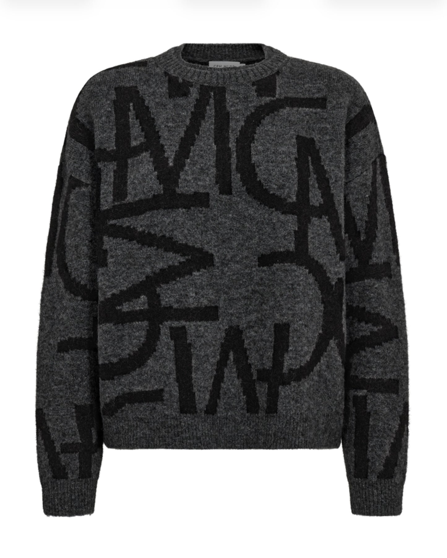 Šedý svetr s monogramem s vlnou a alpakou