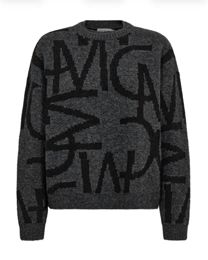 Šedý svetr s monogramem s vlnou a alpakou