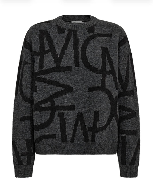 Šedý svetr s monogramem s vlnou a alpakou