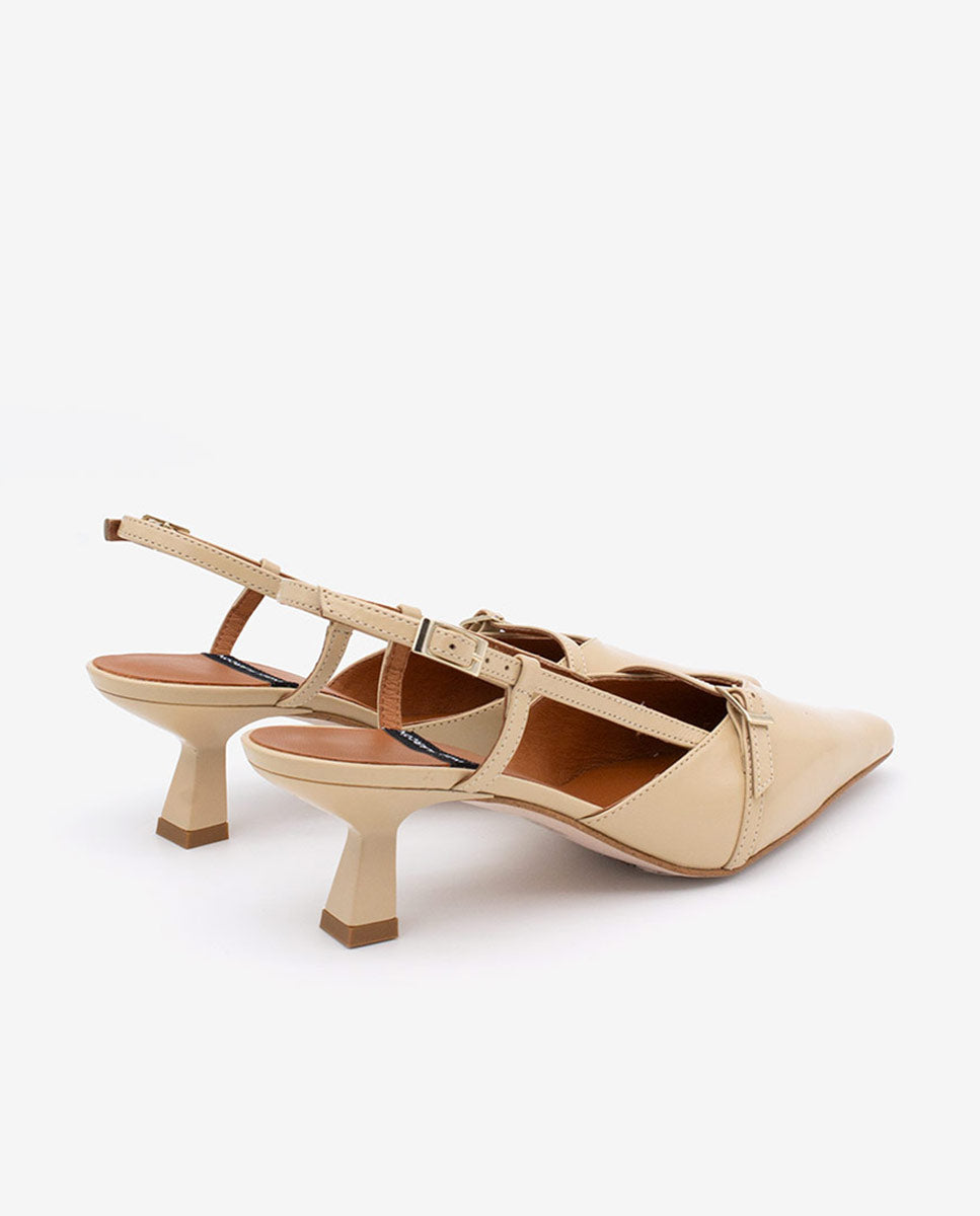 Béžové kožené boty na nízkém podpatku s otevřenou patou