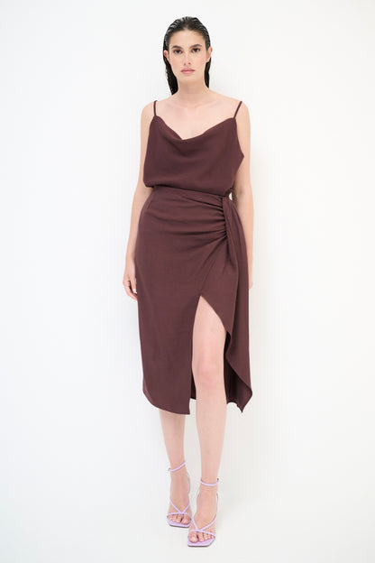 Lilková viskózová sukně s rozparkem