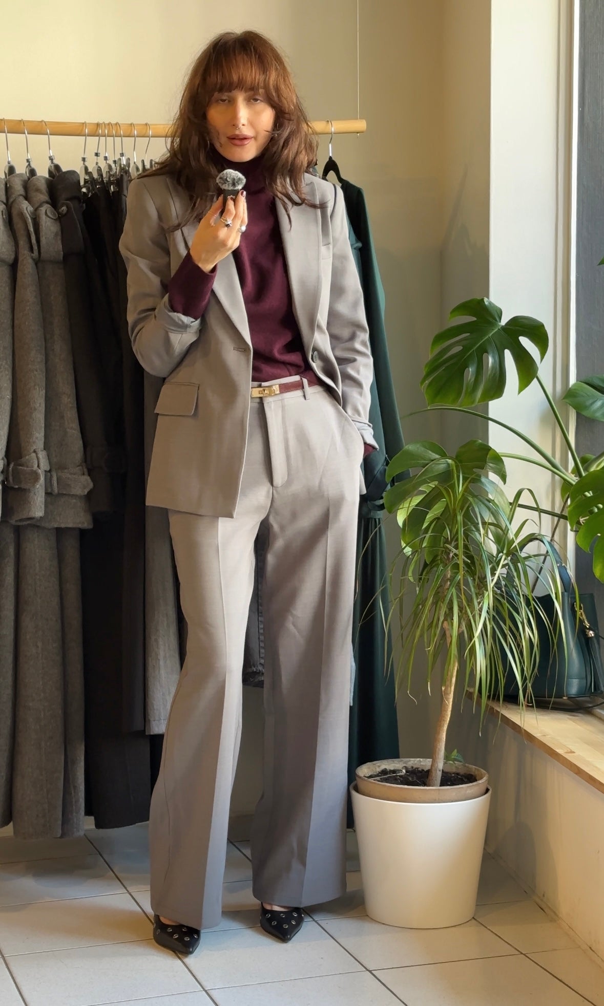 Šedé rovné kalhoty