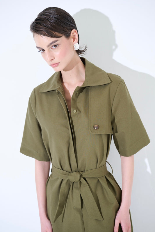 Army zelené pouzdrové bavlněné šaty