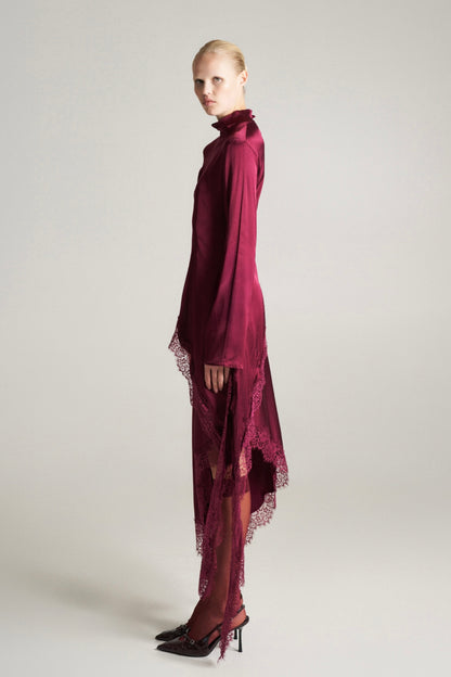 Vínový asymetrický krajkový top