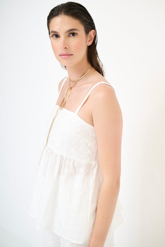 Bílý madeirový peplum top