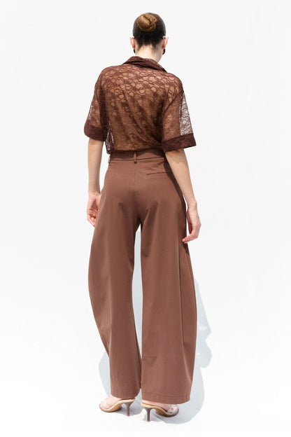 Krajkový hnědý polo top