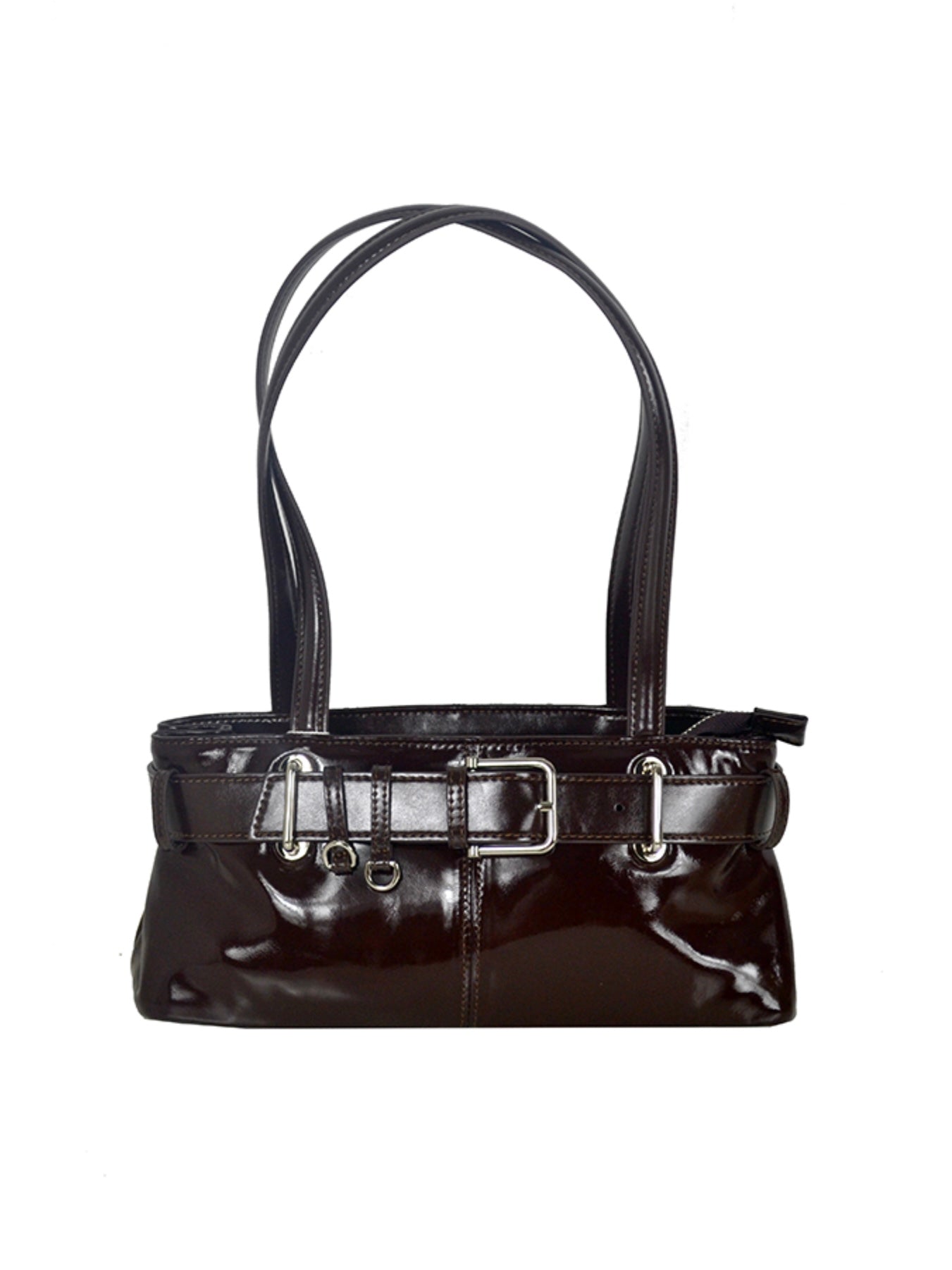 Leská čokoládová kabelka na rameno