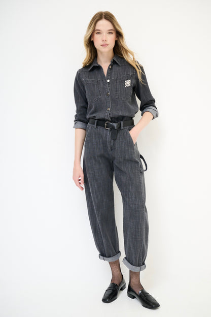 Šedá denimová košilová bundička