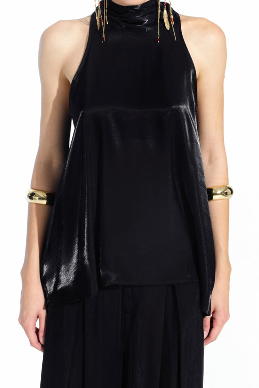 Černá halenka ke krku s mokrým efektem