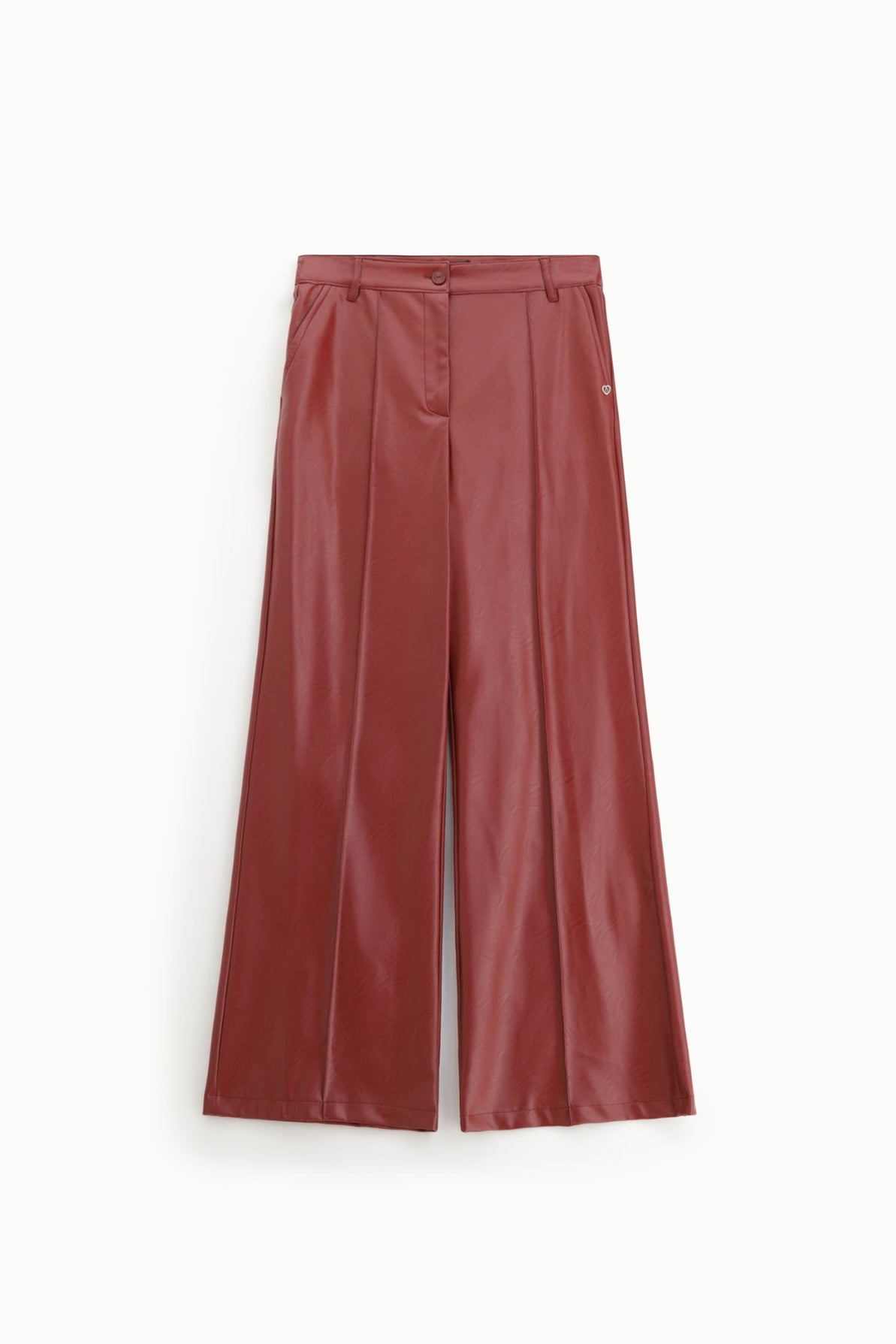 Červené široké kalhoty z eko kůže
