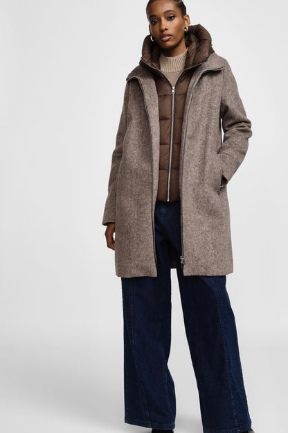 Taupe vlněný kabát s odepínatelnou vsadkou