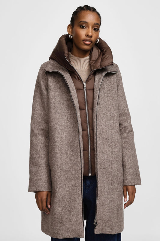 Taupe vlněný kabát s odepínatelnou vsadkou
