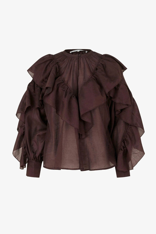 Hnědá halenka s volánky