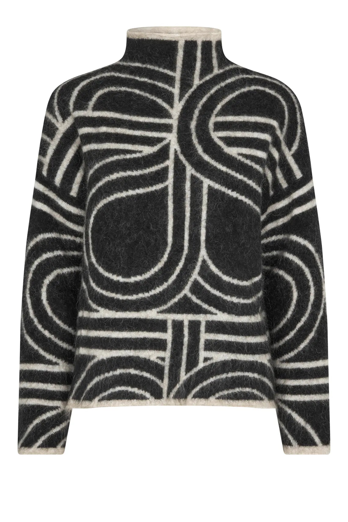 Černý vzorovaný svetr s mohérem