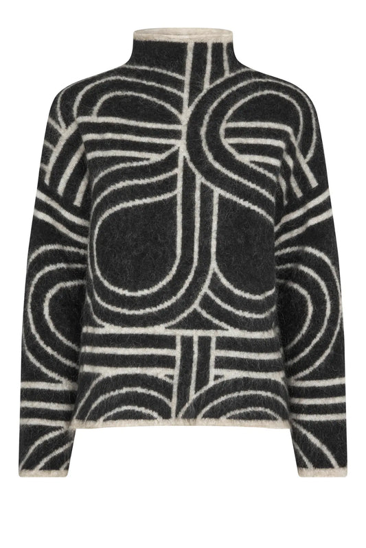 Černý vzorovaný svetr s mohérem
