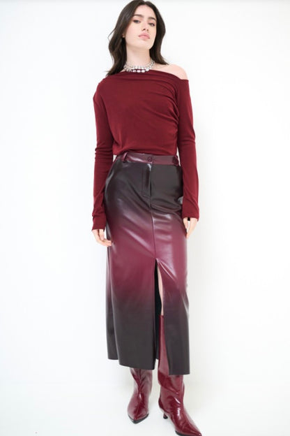 Vínová dvoubarevná sukně z eko kůže