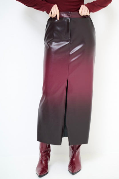Vínová dvoubarevná sukně z eko kůže
