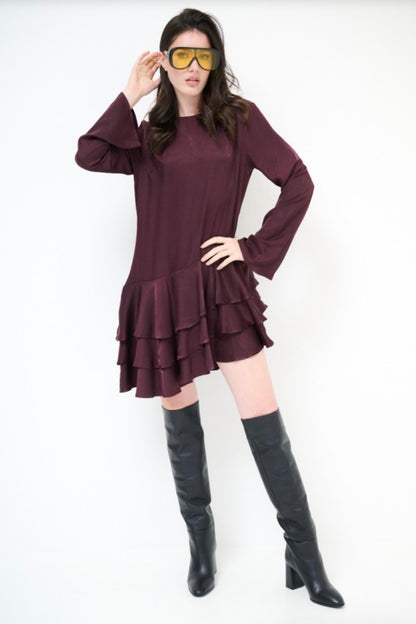 Vínové asymetrické mini šaty