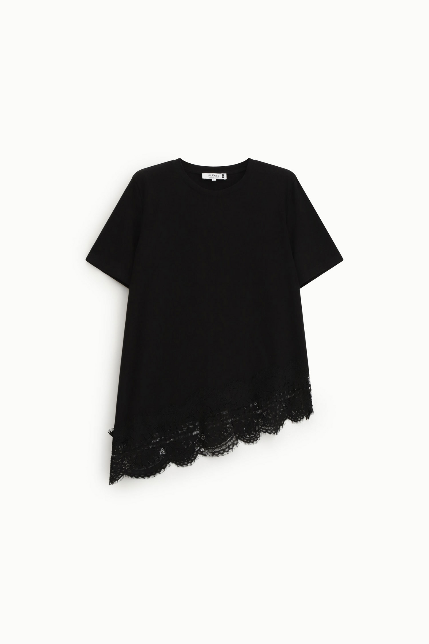 Černý asymetrický bavlněný top s krajkou