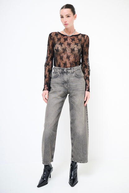 Šedé cullotes džíny s vysokým pasem