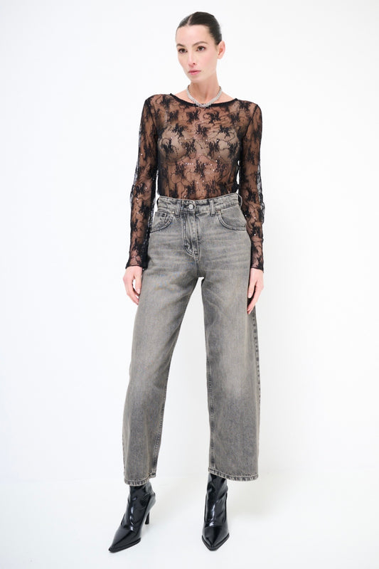 Šedé cullotes džíny s vysokým pasem