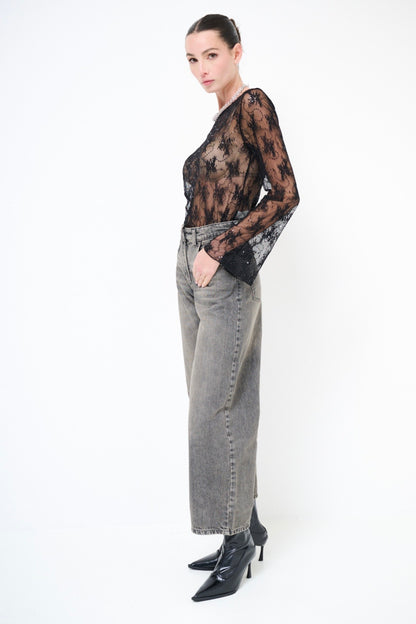 Šedé cullotes džíny s vysokým pasem