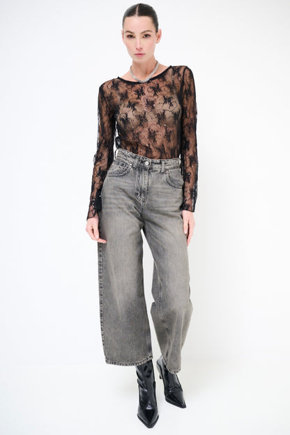 Šedé cullotes džíny s vysokým pasem