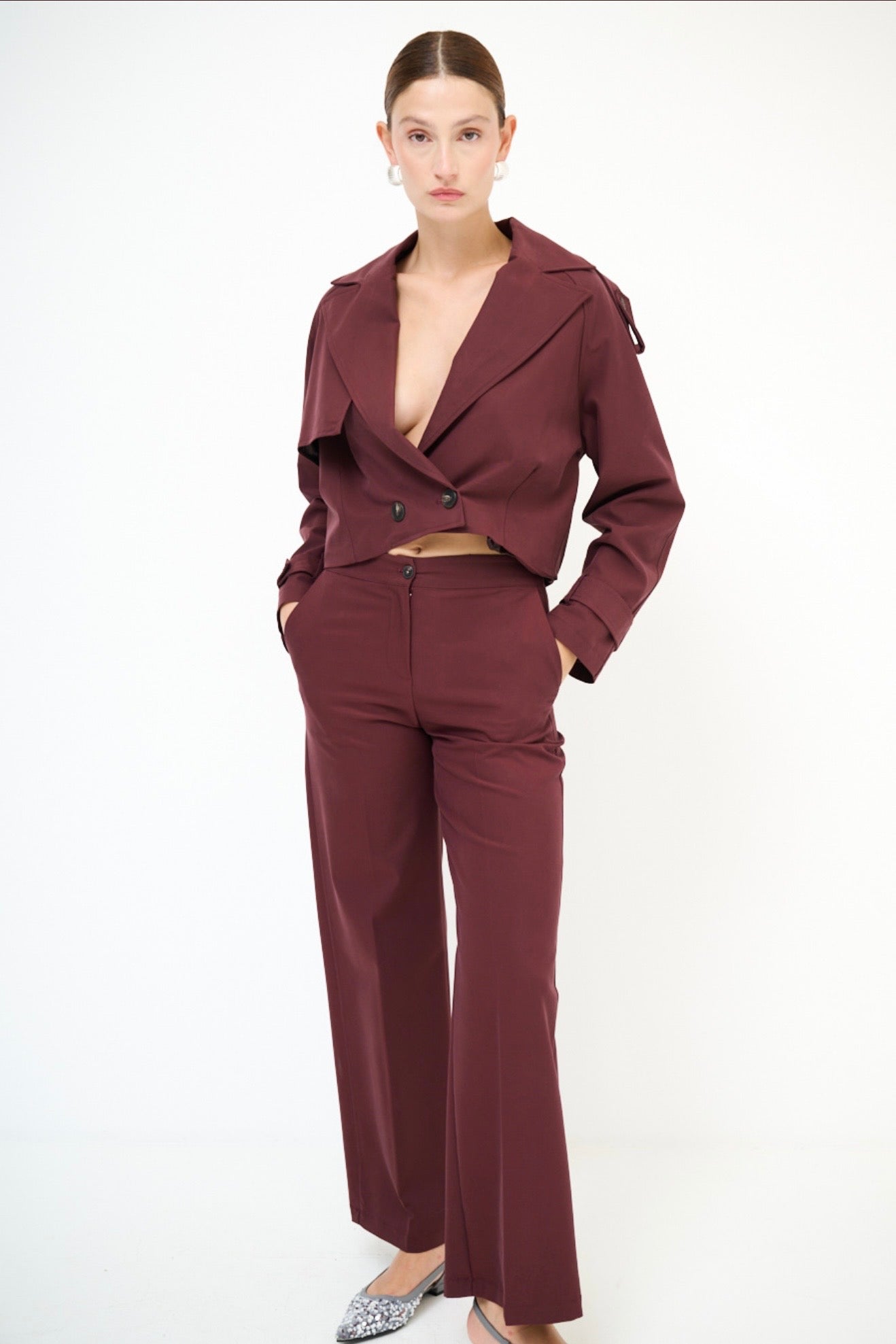 Cihlové kalhoty s příměsí rayonu