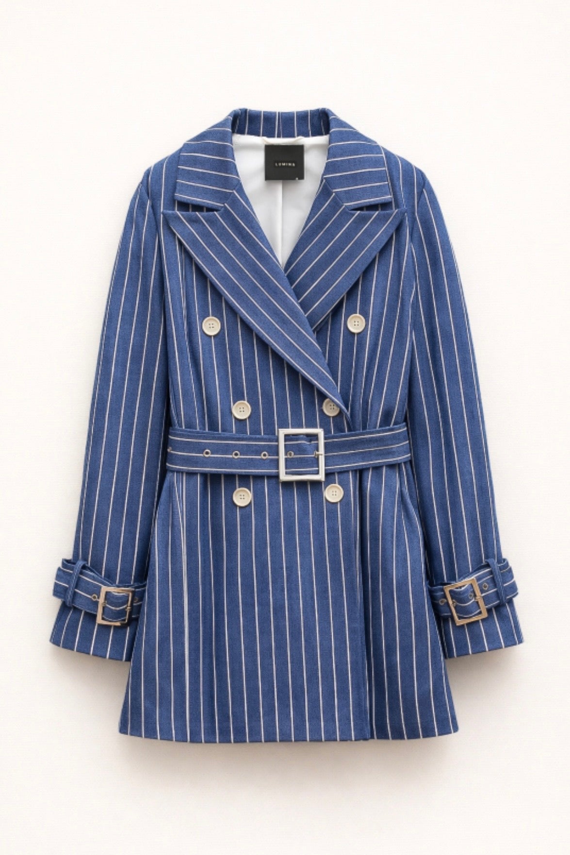 Modrý pruhovaný krátký kabát/sako