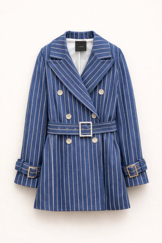 Modrý pruhovaný krátký kabát/sako