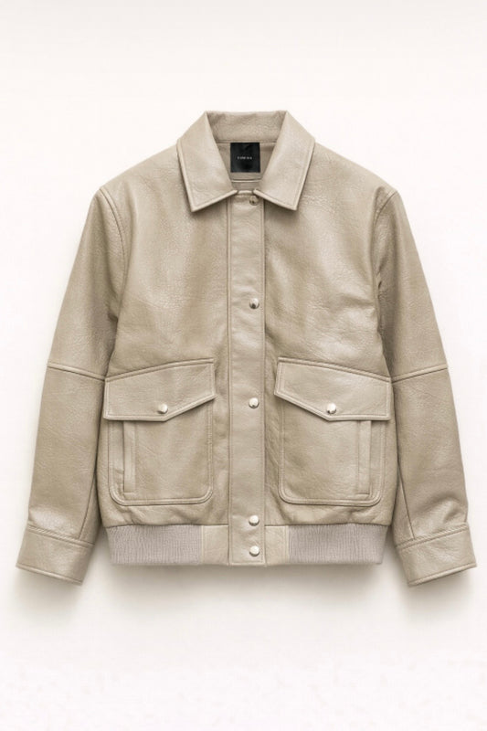 Taupe bunda z eko kůže