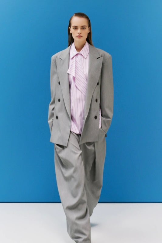 Šedé oversized sako s rozparky