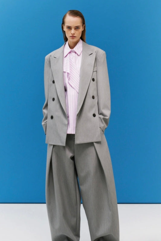 Šedé oversized sako s rozparky