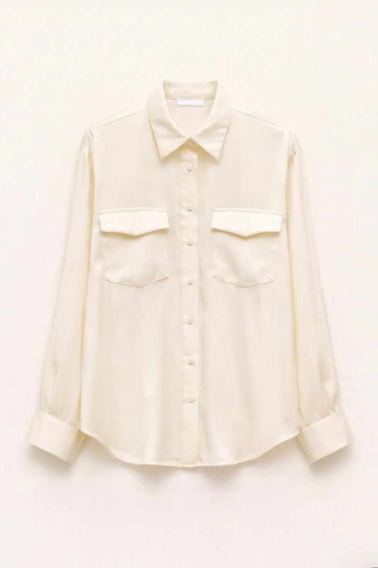 Krémová saténová košile