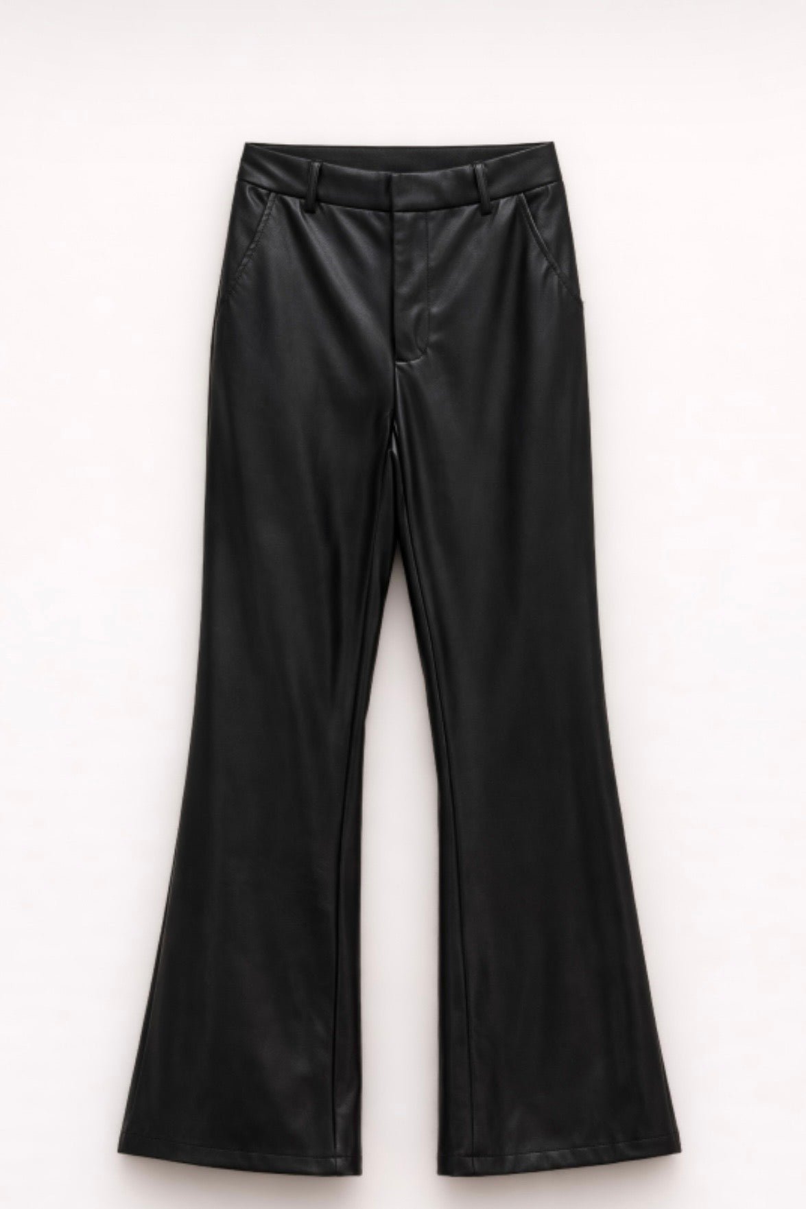 Černé flared kalhoty z eko kůže