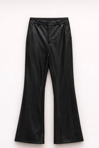 Černé flared kalhoty z eko kůže