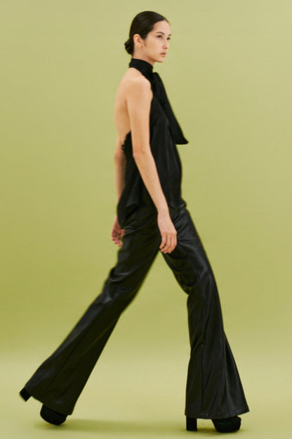 Černé flared kalhoty z eko kůže