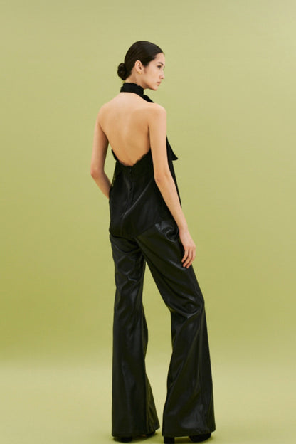 Černé flared kalhoty z eko kůže