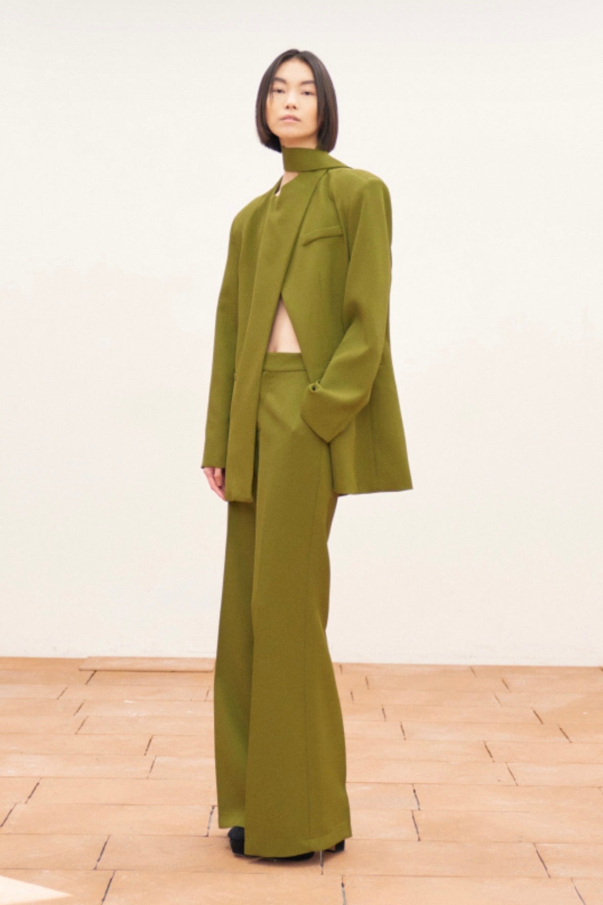 Zelené flared kalhoty