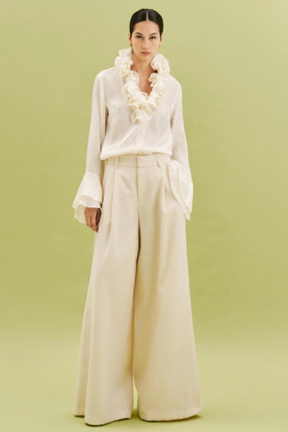 Krémové široké kalhoty