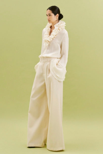 Krémové široké kalhoty