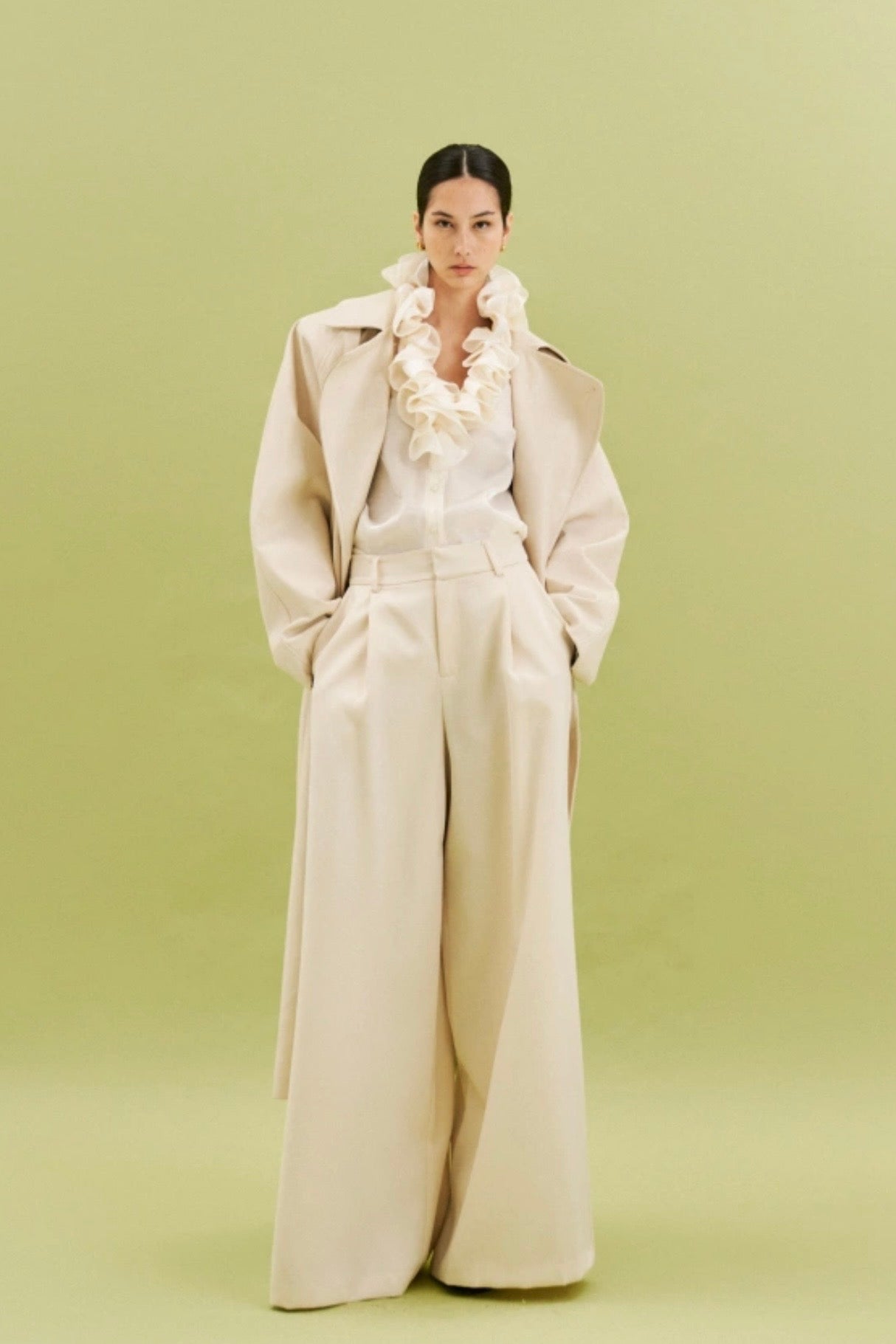 Krémové široké kalhoty